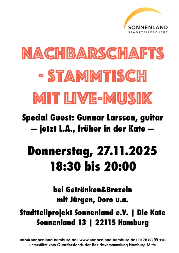Plakat Nachbarschaftsstammtisch Konzert Gunnar