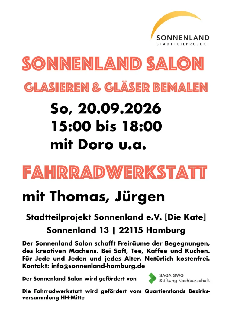 Sonnenland Salon – Glasieren & Gläser bemalen + Fahrradwerkstatt